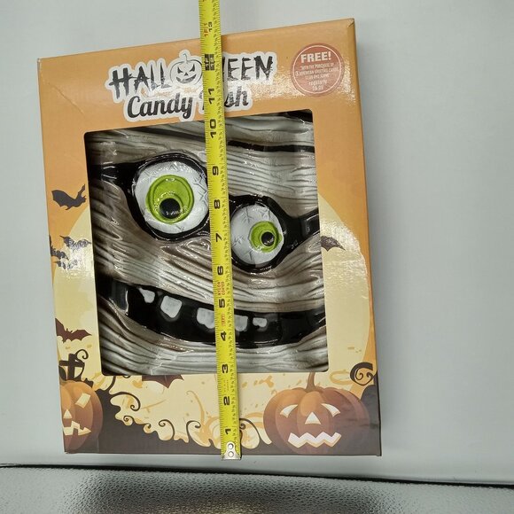 Halloween Mummy Glass Serving Dish Black/Silver Spooky 12"L x 9"W - Picture 3 of 4